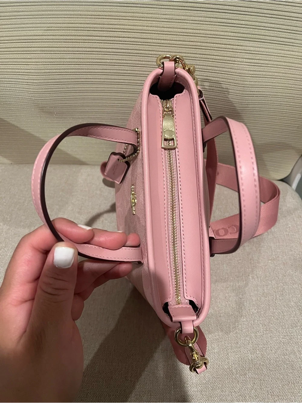 Coach mini city tote in powder pink